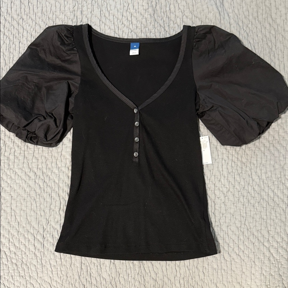 Old Navy Black Puff Sleeve Blouse
